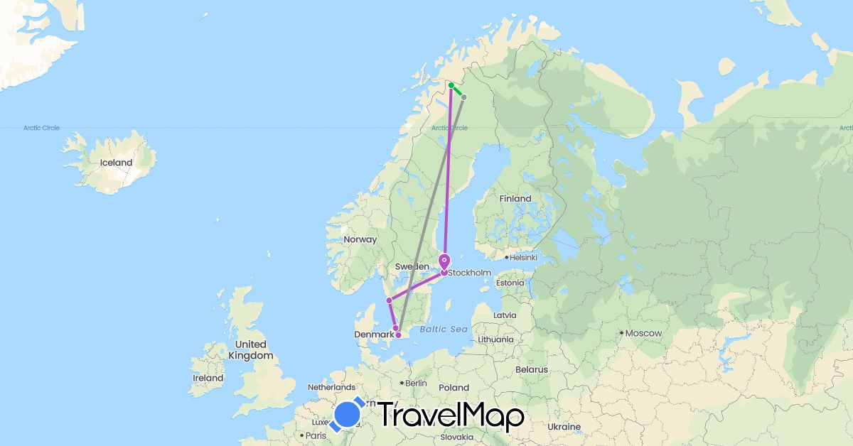 TravelMap itinerary: driving, bus, plane, train in Sweden (Europe)